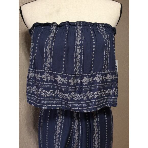 Japna Women's Strapless Smocked Flowy Jumpsuit Blue Paisley Wide Leg Size XS New - Picture 12 of 12